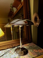 Rare Vintage Space Age Chrome Table Lamp w/ Mushroom Shade Atomic Flying Saucer picture