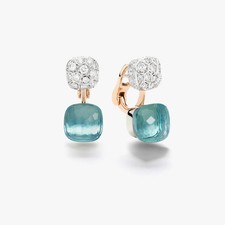 Swiss Blue Topaz  Hoop and Moissanite  Earrings White And Gold Wedding Jewelry picture