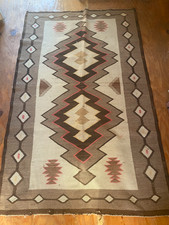 Native American Geometric Navajo rug Antique/Vintage 66x41 Cream/Salmon/Tan picture