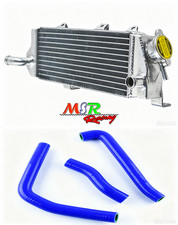 Aluminum Radiator & Blue Silicone Hose for Kawasaki KMX125 1985-2002 picture