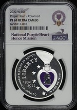 2022-W Purple Heart Colorized Silver Dollar Commemorative NGC PF-69 Ultra Cameo picture