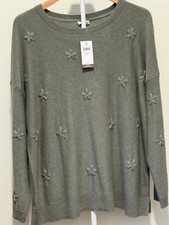 NWT J Jill Knit Crew Neck Pullover Sweater Green Floral Hand Embroidered XL  picture