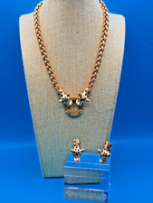 Catwalk Jon Necklace Earring Set Leopard Head Gold Tone Designer Runway Signed picture