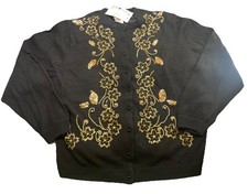 Zell Ucci Cardigan XL Black Angora/Lambs Wool Sequin Holiday Vtg Hong Kong picture