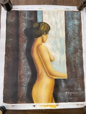 1990’s ORIGINAL OIL ON CANVAS ART PAINTING NUDE AT WINDOW SIGNED R KINGMAN picture