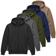 Men's Fleece Lined Full Zip Up Hoodie Cotton Blend Drawstring Ribbed Cuffs M-3XL picture