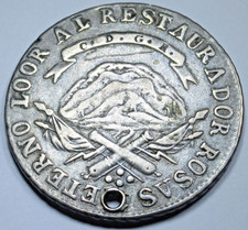 1843 Argentina La Rioja 2 Reales Holed Genuine Antique Silver Old 1800's 2R Coin picture