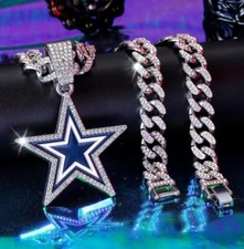 DALLAS COWBOYS Silver CZ Chain Fan Jewelry Bling Hip Hop Pendant And 24