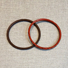 Vintage Chinese cinnabar Lot of 2 Brown Wood Bangle Bracelets Round Shape 2pcs picture