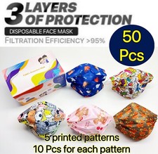 50 Pcs Cartoon Kids Face Mask Toddler Child Masks Disposal 3 lyers USA Seller picture