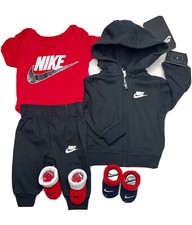 NIKE Baby Boys 5-pc GIFT SET: Bodysuit, Jacket, Pants & Booties 0-6 Months BLACK picture