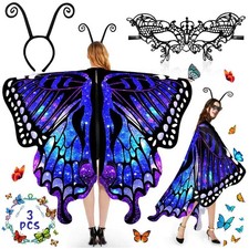 Halloween Butterfly Wings Cape Costume for Adults Shawl with Mask Headband 3pcs picture