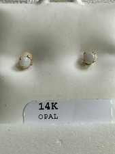 14K SOLID YELLOW GOLD OPAL DAINTY STUD EARRINGS .26g picture