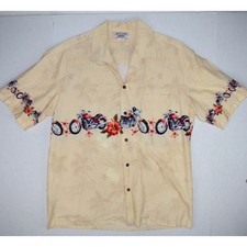 Vintage 70s 80s Pacific Legend Hawaiian Shirt Mens L Motorcycles Center Stripe picture