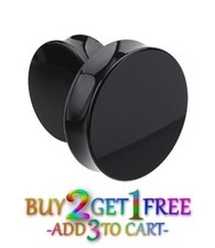 Pair 8g-50mm BLACK ACRYLIC PLUGS Double Flare Gauges Solid Ear Body Tunnels 1002 picture