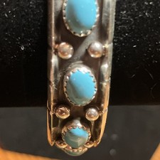 Reed Charley Signed Navajo Kingman Turquoise Sterling Cuff Bracelet 7 Bezel Set picture