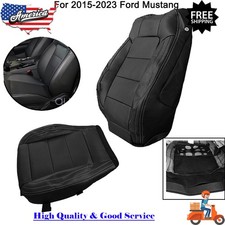 For 15-23 Ford Mustang Front Driver Bottom & Back Perf Leather Seat Cover Black picture