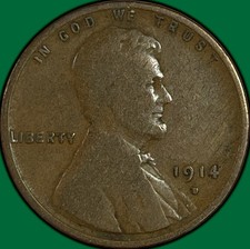 1914-D Lincoln Wheat Cent Very Good VG Coin #49189 picture