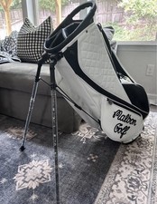Malbon Golf Stand Bag White/Black Synthetic w Stand Legs, Shoulder Strap picture
