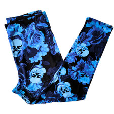 TC (sizes 12-18) LuLaRoe Leggings ~ BLUE SKULLS & FLOWERS PATTERN ~ Halloween picture