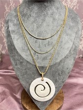 Sigrid Olsen Carved Mother-of-Pearl Shell Necklace Gold Tone Vintage Signed picture