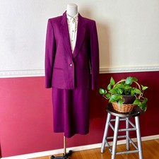 Vintage Koret Career Plum Purple 100% Wool Skirt Suit Blazer S USA Union Made picture