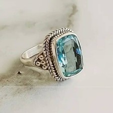 Elegant 925 Sterling Silver Blue Topaz Fashion Wedding Engagement Ring Size 9 picture
