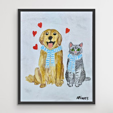 ARivers Modern Art Pet Love Painting Signed 14x11 Canvas Original Collectible picture