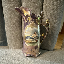 Royal Vienna Germany Purple Gold White Porcelain Pitcher Hand Painted Decor picture