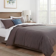 3pc Full/Queen Space Dyed Cotton Linen Duvet Cover & Sham Set Dark picture