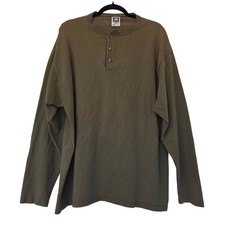 Vintage Cotton Deluxe Mens Henley Long Sleeve Shirt XL Olive Green Made in USA picture