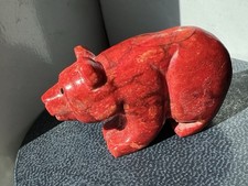 Zuni Red Bear Fetish Corwin Yamutewa Apple Coral Inlaid Black Eyes 1659 picture