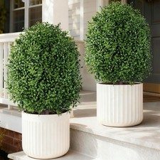 INSPRING 24” Artificial Boxwood Topiary Trees Outdoor Fake Bushes Plants UV R... picture