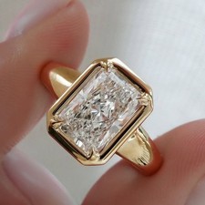3.0CT Radiant Moissanite Bezel Solitaire Engagement Ring 14k Yellow Gold Plated picture