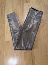 SPANX Faux Leather Leggings High Waist Metallic Bronze Shiny Stretch Pants picture