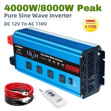 Power Inverter 12V to 110V 4000W 8000W Pure Sine Wave 4AC LCD Converter Used picture