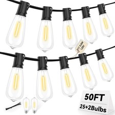 50FT Outdoor LED String Lights,Vintage ST40 LED Bulbs (25+2 Spare),Shatterpro... picture