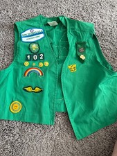 Vintage Girls Scout Vest with Lots of Patches And Pins Green 80s 90s picture