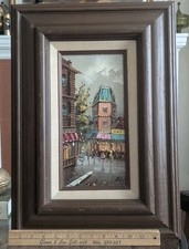 Vtg Oil Canvas Framed Paris St Scene Painting Signed Mid Cen Impressionist Art picture
