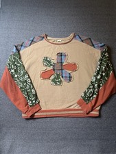 Easel Los Angeles Boho Patchwork Floral Flower Applique Plaid Sweatshirt L picture