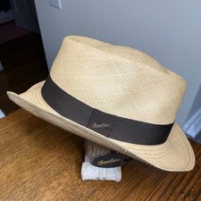 Borsalino Panama Hat Straw Fedora Brown Grosgrain Ribbon Made in Italy NEW Luxe picture