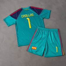 Iker Casillas #1 Spain 2010 World Cup Final Kids Retro Goalkeeper Jersey Kit picture
