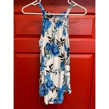 INC International Concepts Blue White Floral Halter Neck Top Blouse Medium picture