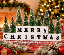 Merry Christmas Table Decor with Warm Lighted Mini Trees and 3D Letters picture