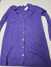 Talbots Women’s M Purple Ribbed Button Front Cardigan Sweater NWT $119 picture