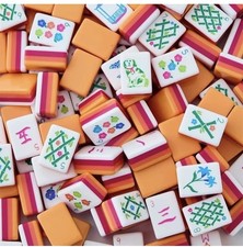 Vibrant Layered AMERICAN Mahjong 160 Tiles Set-Orange/Sunset & BAG -Dog Dragons picture