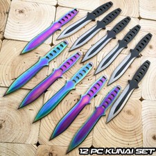 12PC Full Tang Tactical Ninja Throwing Blade Knife Kunai Ninjutsu Knives Rainbow picture