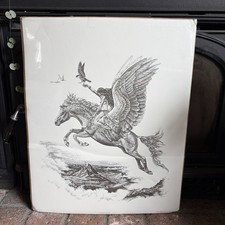 VTG M. Pena 1982 Winged Maiden On Pegasus Hawk Etching Print - Alberti Design picture