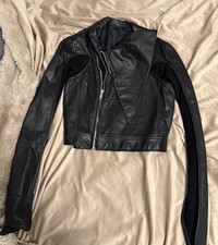 Rick Owens Black Leather Cropped Biker Jacket Women’s IT 44 US 10 Moto Italy picture
