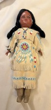 Signed Ann Carlson Handmade Sacajawea Native American Doll Beaded Dress USA picture